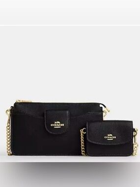 🖤Coach Black Poppy Crossbody‎ Bag with Gold Chain Strap and Hardware